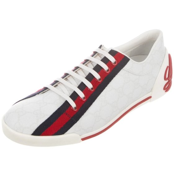 Rare Gucci Boulevard Signature Logo Sneakers Of White chrome GG Red And Blue Sz8